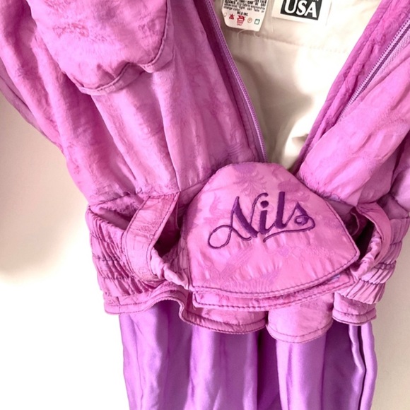 Vintage Nils Skiwear One Piece Ski Suit Pink Purple Size 4, Retro Eighties - Picture 2 of 5